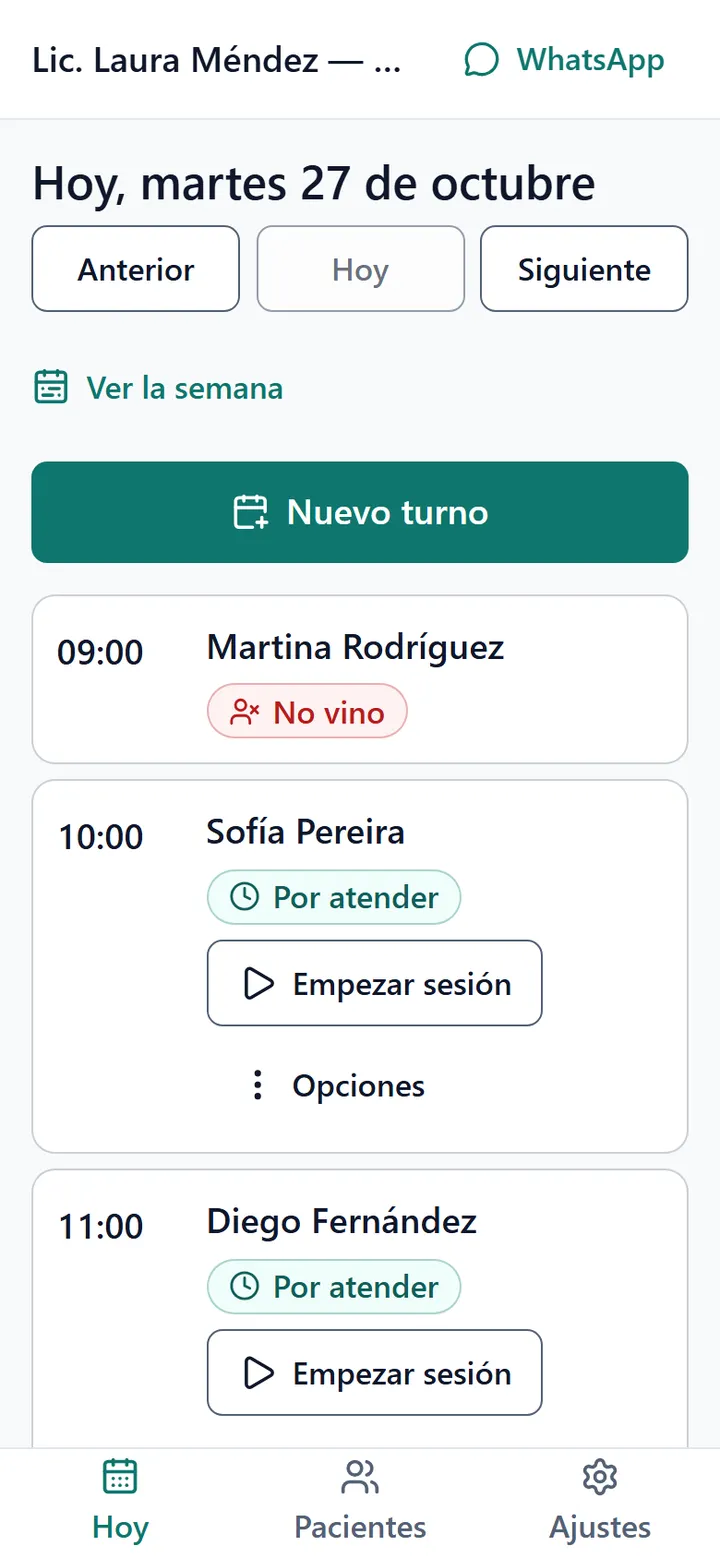 Captura de la app en el celular: la agenda de hoy.